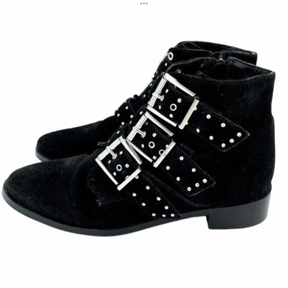 Topshop ankle boots studded metal buckles suede leather black booties size 41 - Picture 1 of 9